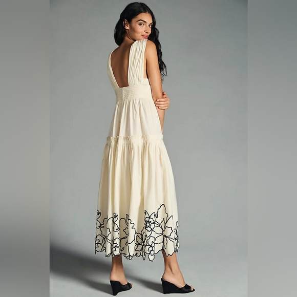 NWT Anthropologie Forever That Girl Tiered Deep V Cream Embroidered Dress Sz XS - Picture 2 of 13